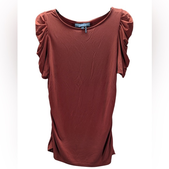 DKNYC Tops - DKNY‎ Dusty muave balloon sleeve blouse ruffled sleeves stretchy size L NWOT